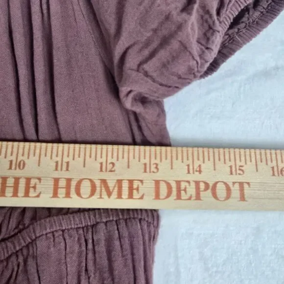 Sim & Sam Milkmaid Gauze Midi Dress Women Large Mauve Clay Smocked Puff Sleeve - Picture 4 of 7